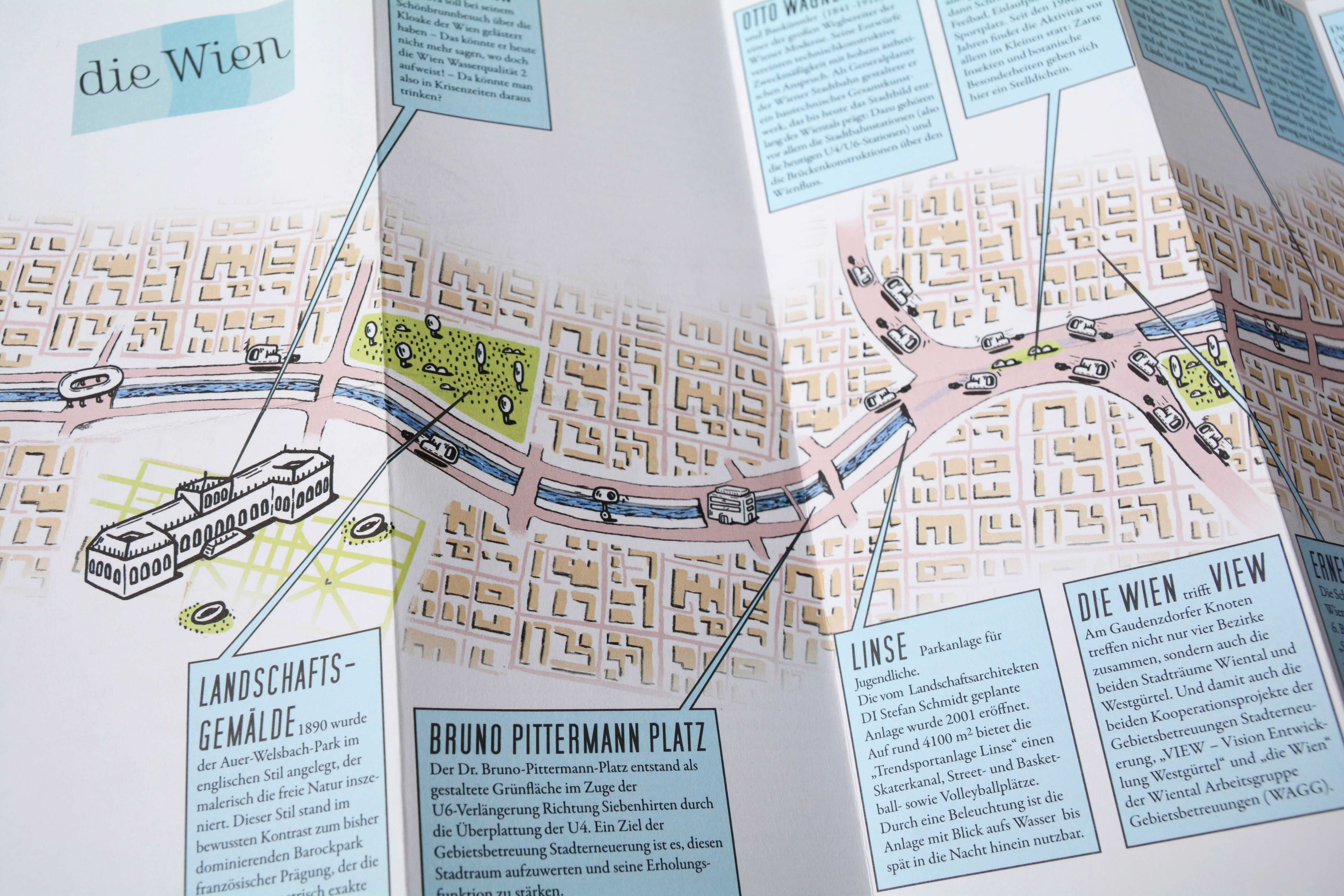 Close up of illustrated city-map.