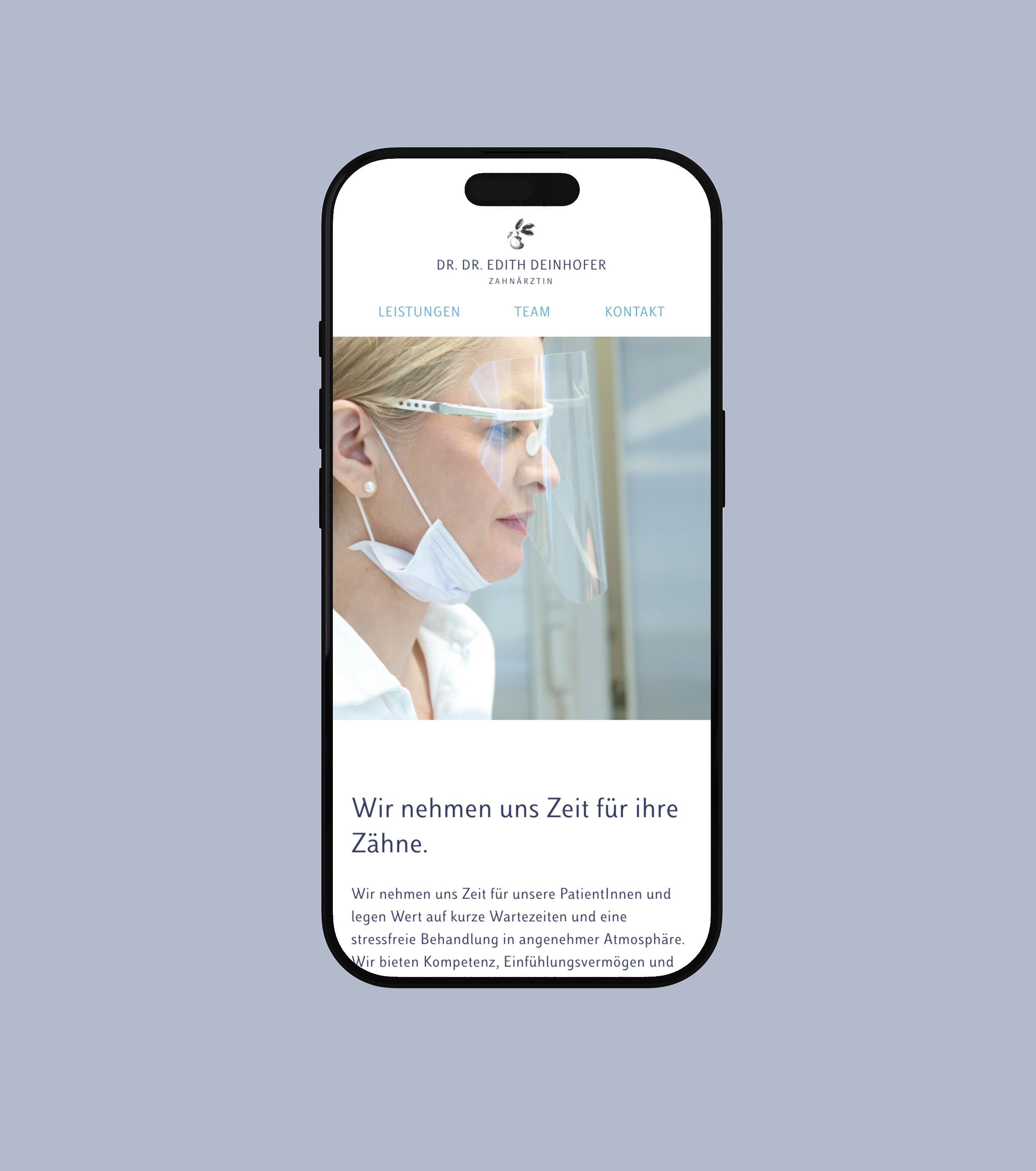 Screenshot of website inside smartphone mock-up.