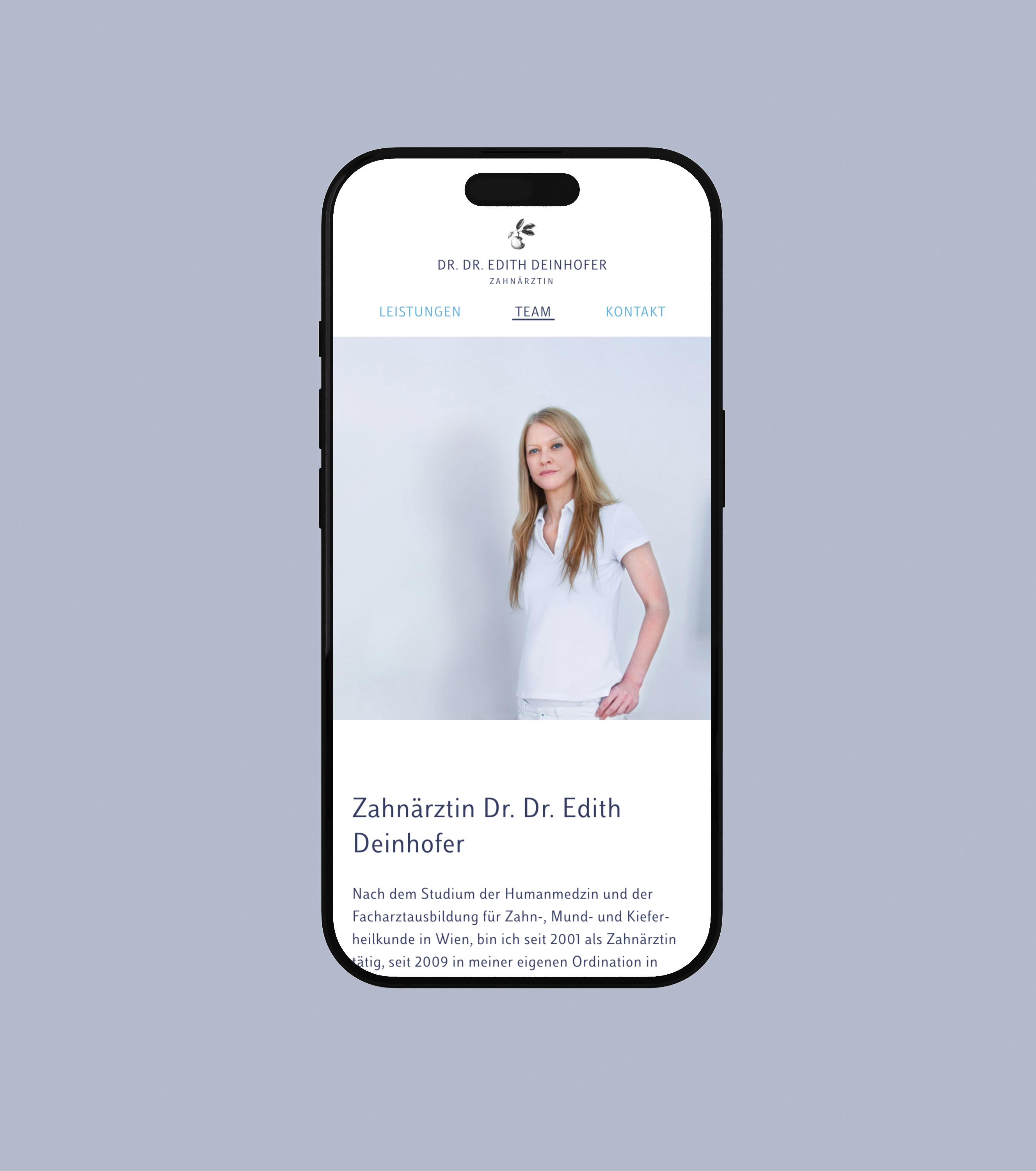 Screenshot of website inside smartphone mock-up.