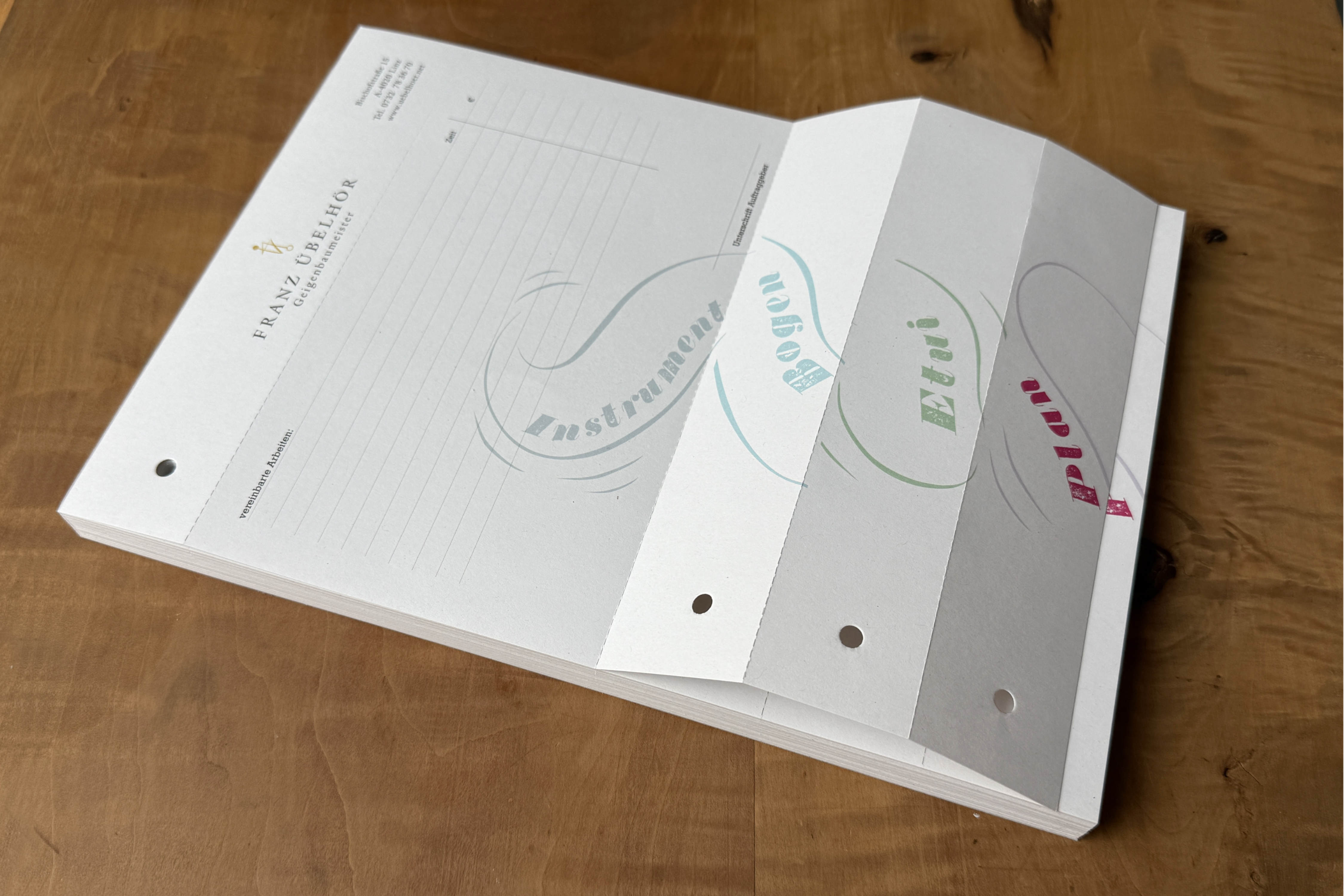 Pad with pre-printed spreadsheet on half page. Other half contains labels with instrument types to tear off.