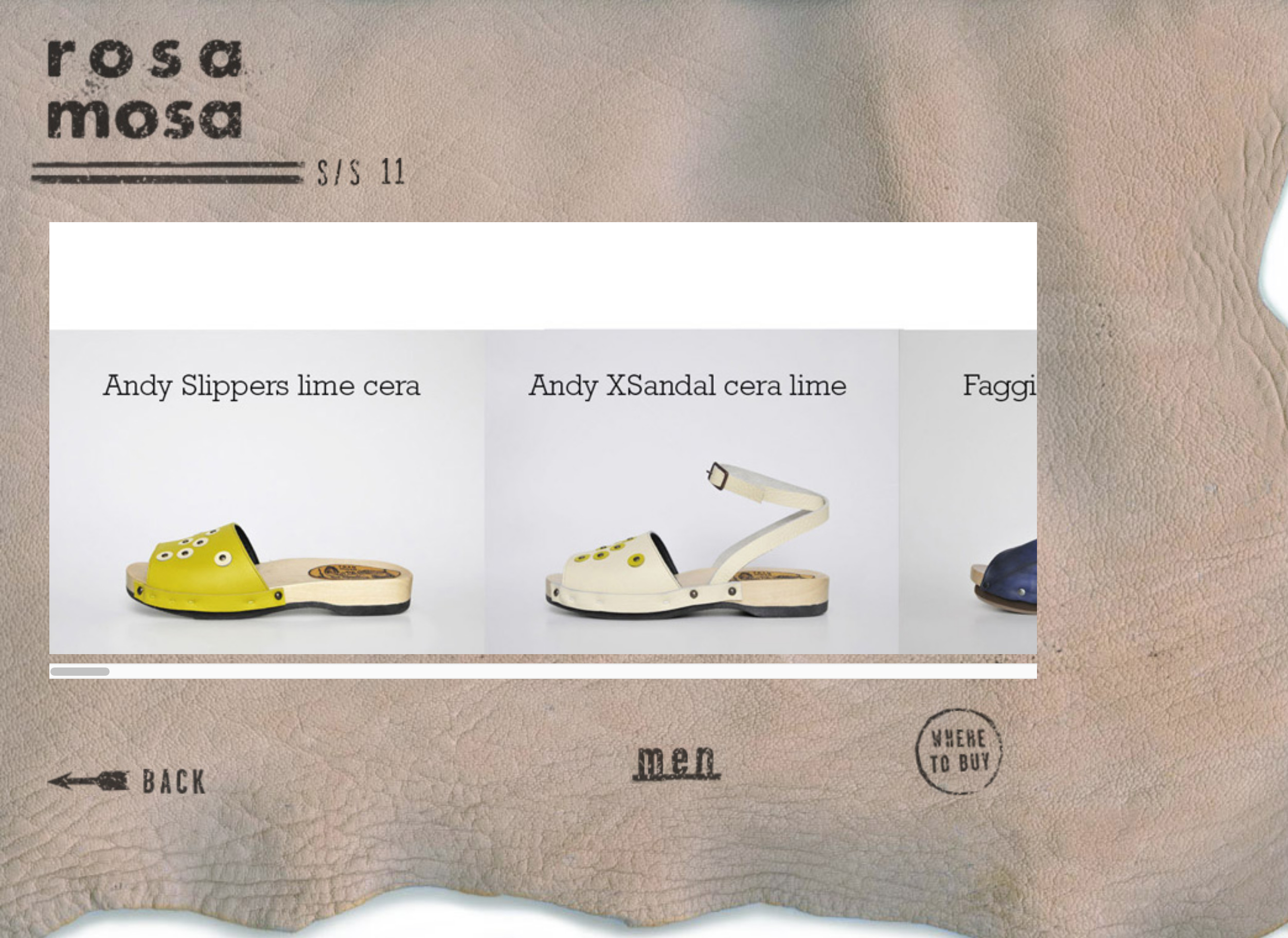 Website screenshot ss 11 collection. Scrollable area displaying several shoe models.