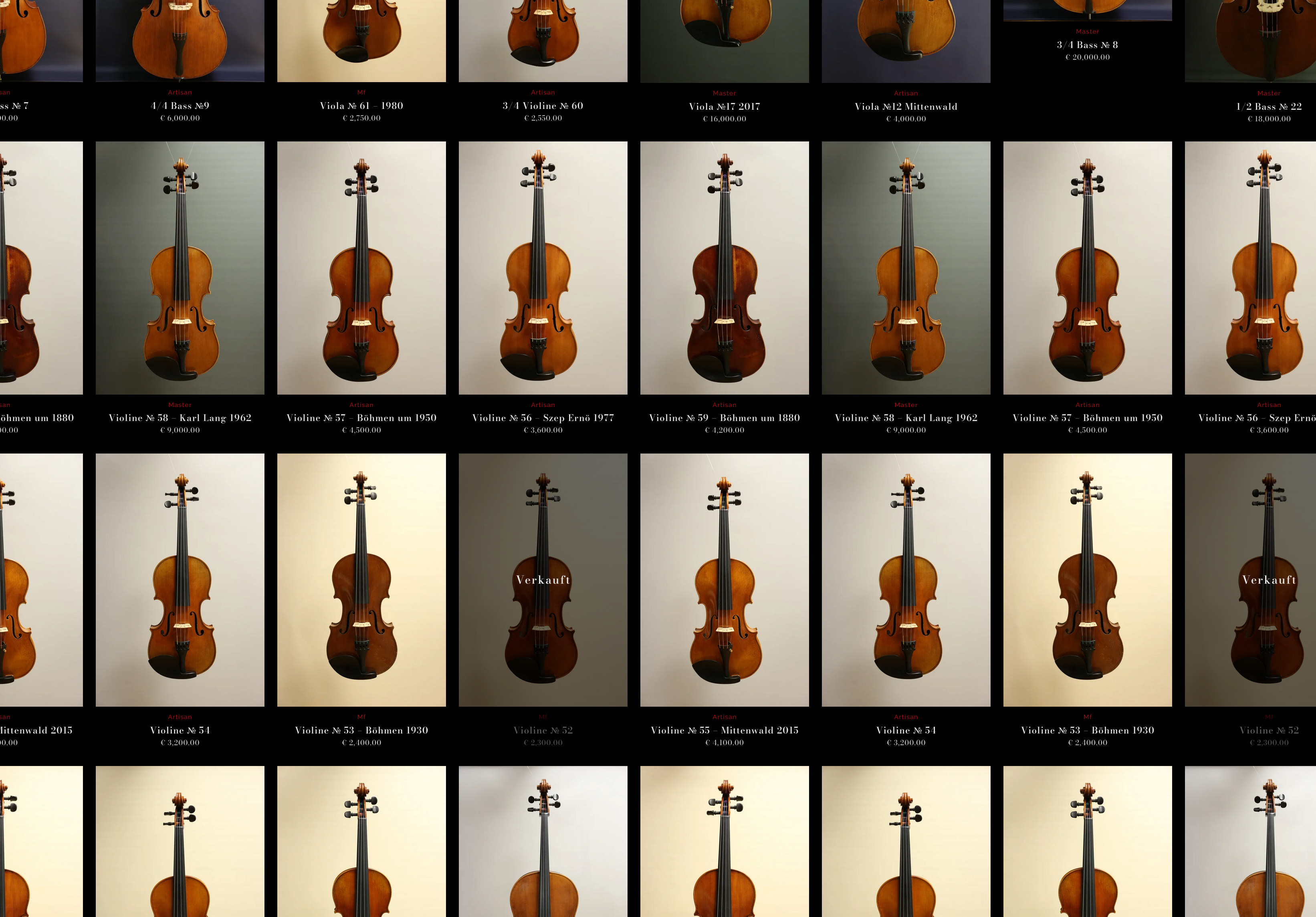 Screenshot of website. Overview of all instruments.